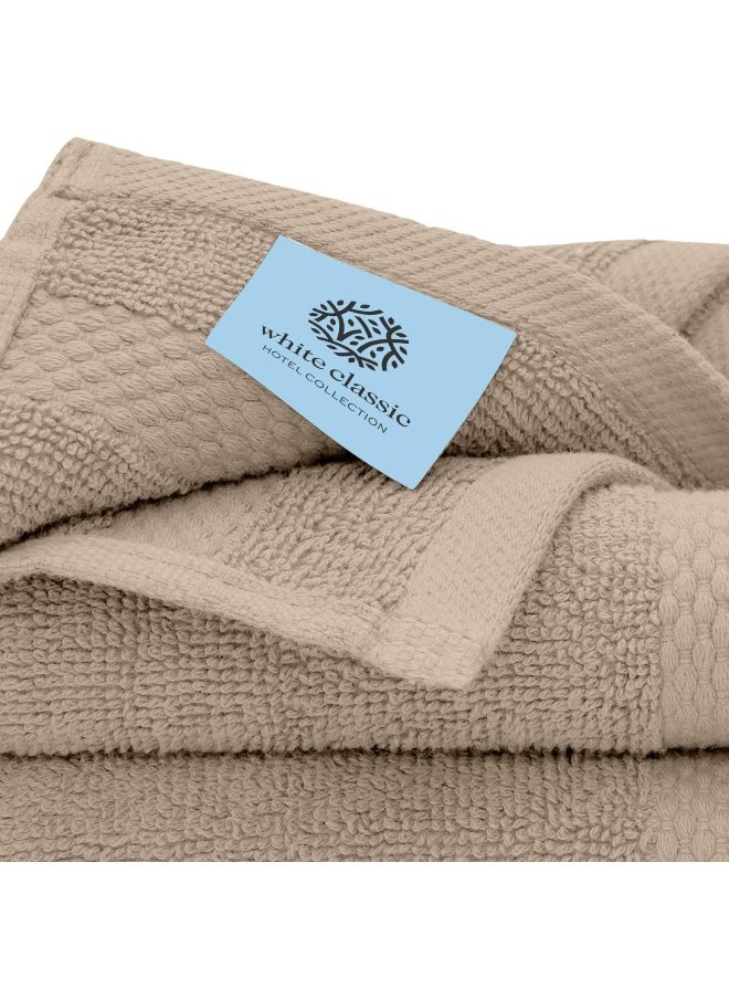 White Classic Luxury Washcloths for Bathroom-Hotel-Spa-Kitchen-Set - Circlet Egyptian Cotton - Highly Absorbent Hotel Quality Face Towels - Bulk Set of 12-13x13 Inch (Taupe)