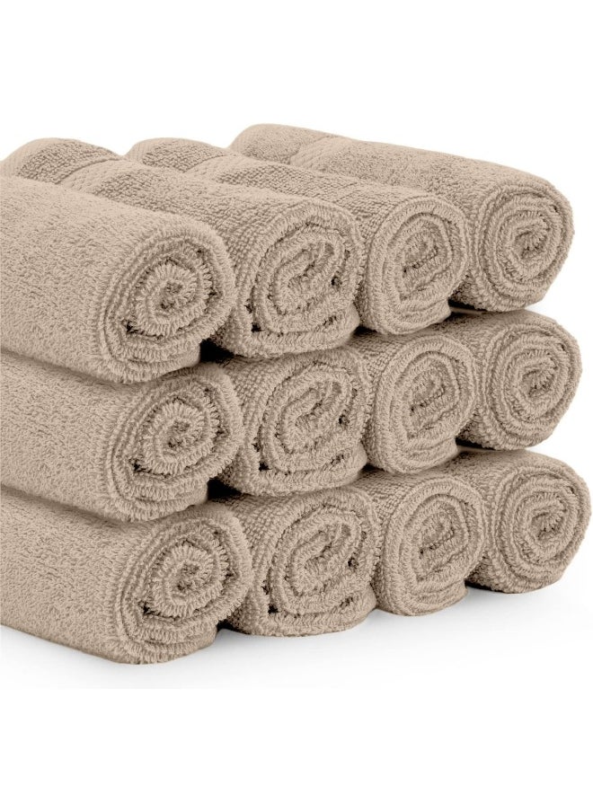 White Classic Luxury Washcloths for Bathroom-Hotel-Spa-Kitchen-Set - Circlet Egyptian Cotton - Highly Absorbent Hotel Quality Face Towels - Bulk Set of 12-13x13 Inch (Taupe)