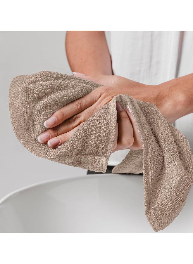 White Classic Luxury Washcloths for Bathroom-Hotel-Spa-Kitchen-Set - Circlet Egyptian Cotton - Highly Absorbent Hotel Quality Face Towels - Bulk Set of 12-13x13 Inch (Taupe)