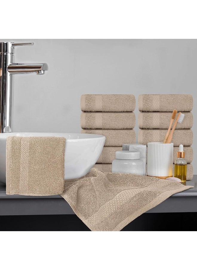 White Classic Luxury Washcloths for Bathroom-Hotel-Spa-Kitchen-Set - Circlet Egyptian Cotton - Highly Absorbent Hotel Quality Face Towels - Bulk Set of 12-13x13 Inch (Taupe)