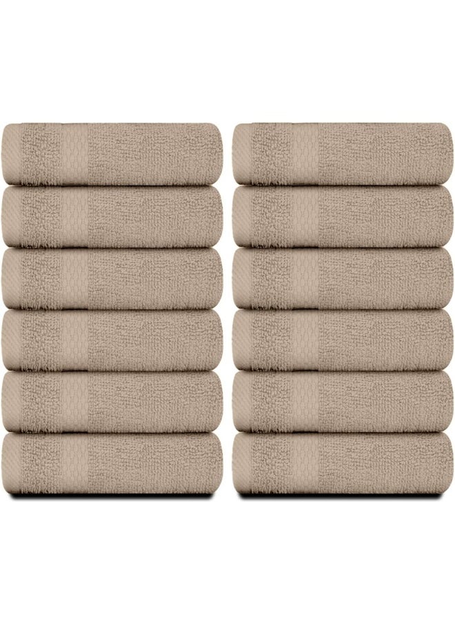 White Classic Luxury Washcloths for Bathroom-Hotel-Spa-Kitchen-Set - Circlet Egyptian Cotton - Highly Absorbent Hotel Quality Face Towels - Bulk Set of 12-13x13 Inch (Taupe)
