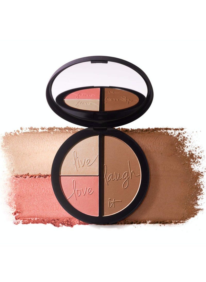 IT Cosmetics Your Most Beautiful You 3-in-1 Makeup Palette - Matte Bronzer - Radiance Luminizer -Brightening Powder Blush - With Peptides & Drops of Light Technology