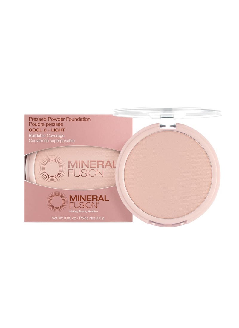 Mineral Fusion Pressed Powder Foundation, Cool 2 - Fair/Med Skin w/ Pink/Red Undertones, Age Defying Foundation Makeup with Matte Finish, Talc Free Face Powder, Hypoallergenic, Cruelty-Free, 0.32 Oz