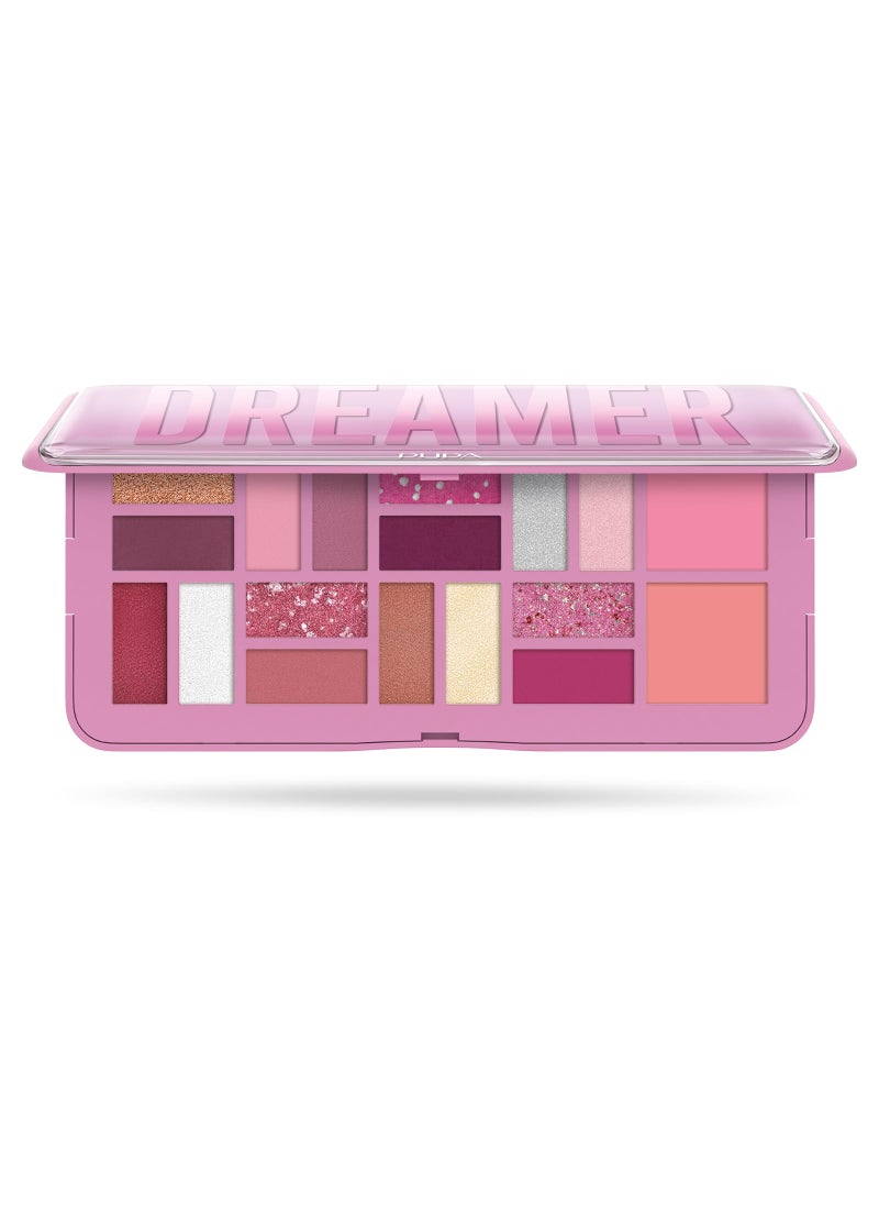 Pupa Milano Make-Up Palette L, 004 Pink, 0.71 oz - 18 Pan Eyeshadow and Blush Palette, Matte, Shimmer, Metallic Finishes - Blendable Velvety Texture Blush Powder - Talc-Free - Eco-Friendly Packaging