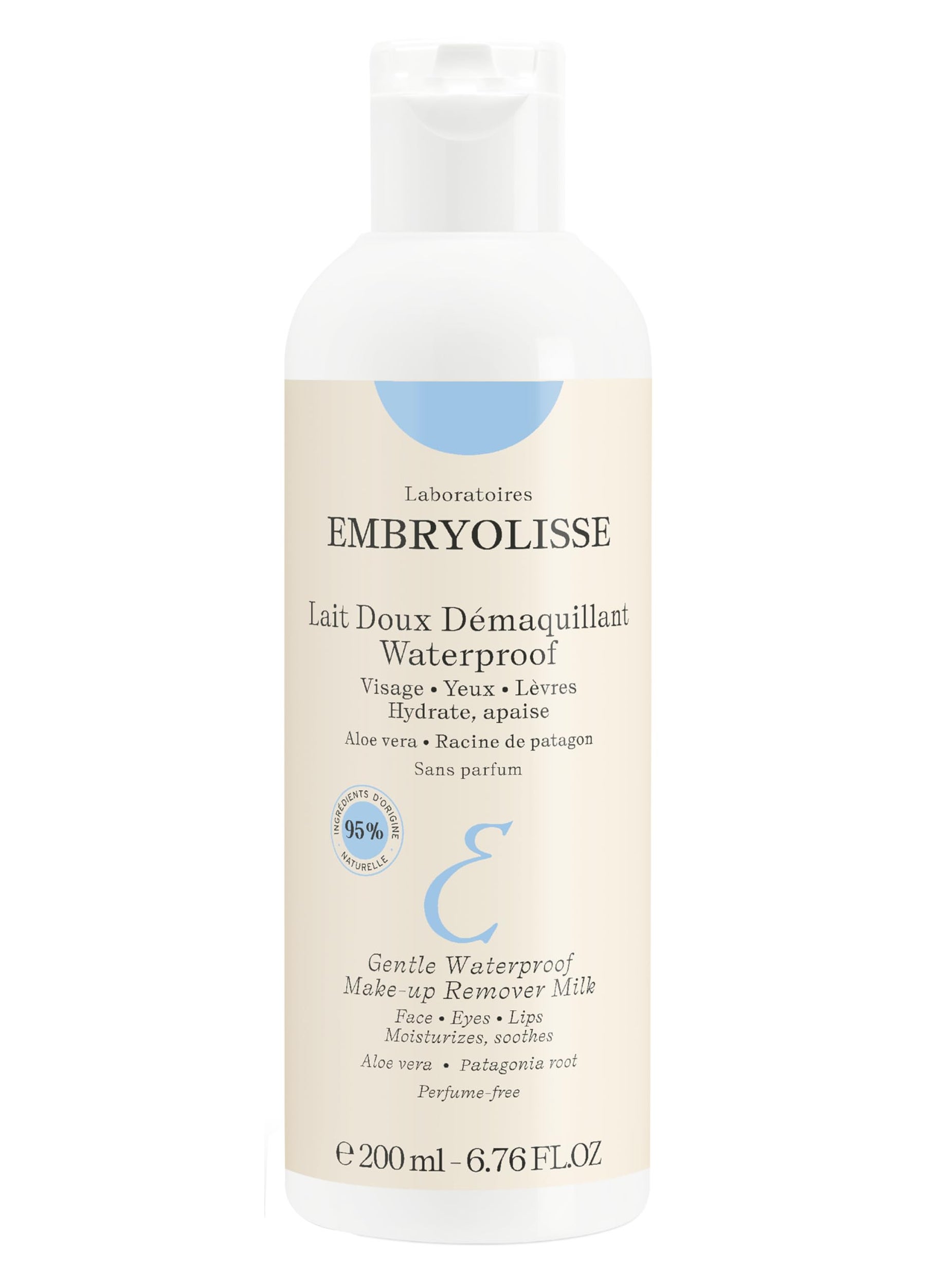 Embryolisse Gentle Waterproof Make-up Remover Lotion. Soothing & Moisturizing Facial Cleanser for All Skin Types, Including Sensitive. With Aloe Vera & Natural Ingredients, 6.76 Fl Oz