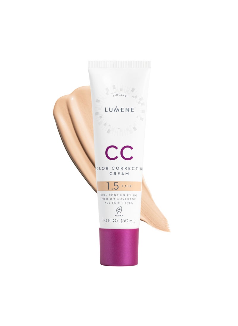 Lumene Color Correcting CC Cream - Lightweight Foundation - Medium Coverage - Redness Reducing Face Makeup for a Glowing Complexion - Vegan Formula + Suitable for All Skin Types - Fair (1 fl oz)
