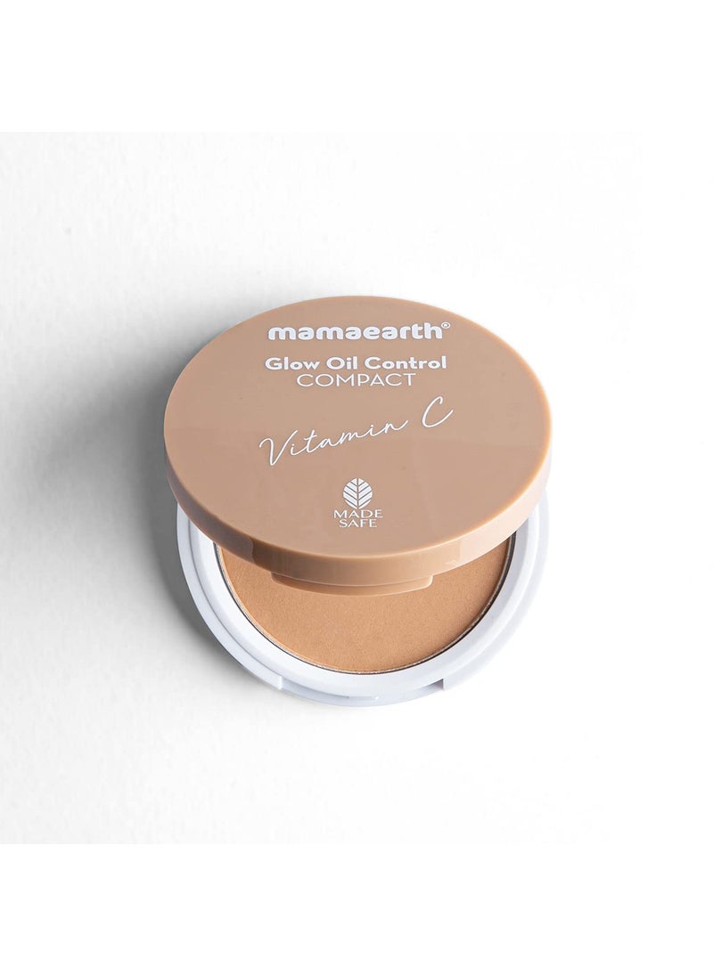 Mamaearth 12-Hour Oil Control Pressed Powder with SPF 30 (Nude Glow Shade) | Long Lasting Matte Finish with Buildable Coverage | Sun Protection with Vitamin C | Talc-Free | 0.32 Oz/9g
