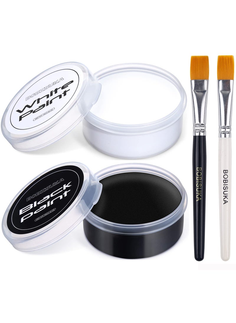 BOBISUKA Blank in the Dark Black + White Oil Face Body Paint Set, Large Capacity Professional Paint Palette Kit with Brushes for Art Theater Halloween Party Cosplay Clown Sfx Makeup for Adults
