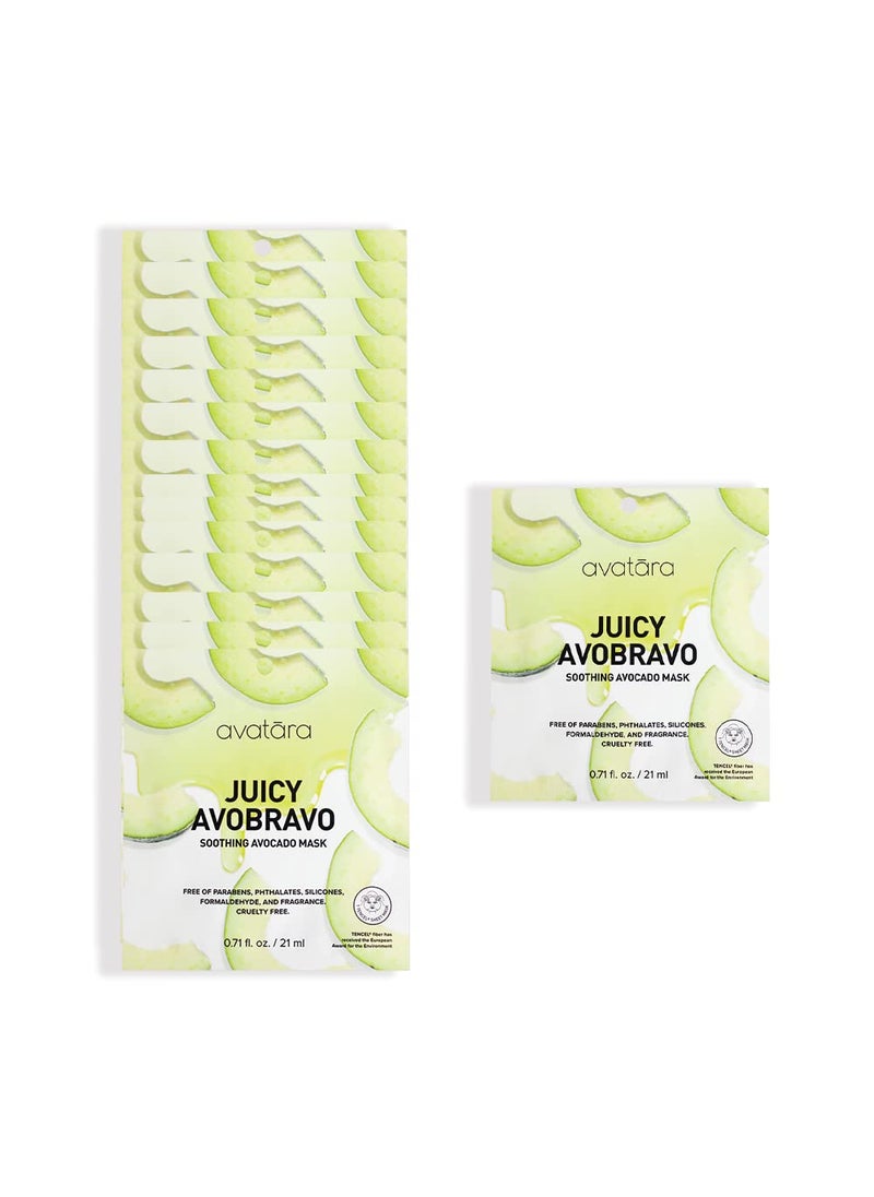 Avatara Juicy Avobravo Soothing Facial Mask 15 Sheets, Beauty and Skincare Sheet Masks, Avocado Extracts and Clean, Natural Ingredients for Moisturizing, Calming and Refreshing Irritated Skin,15 Pack