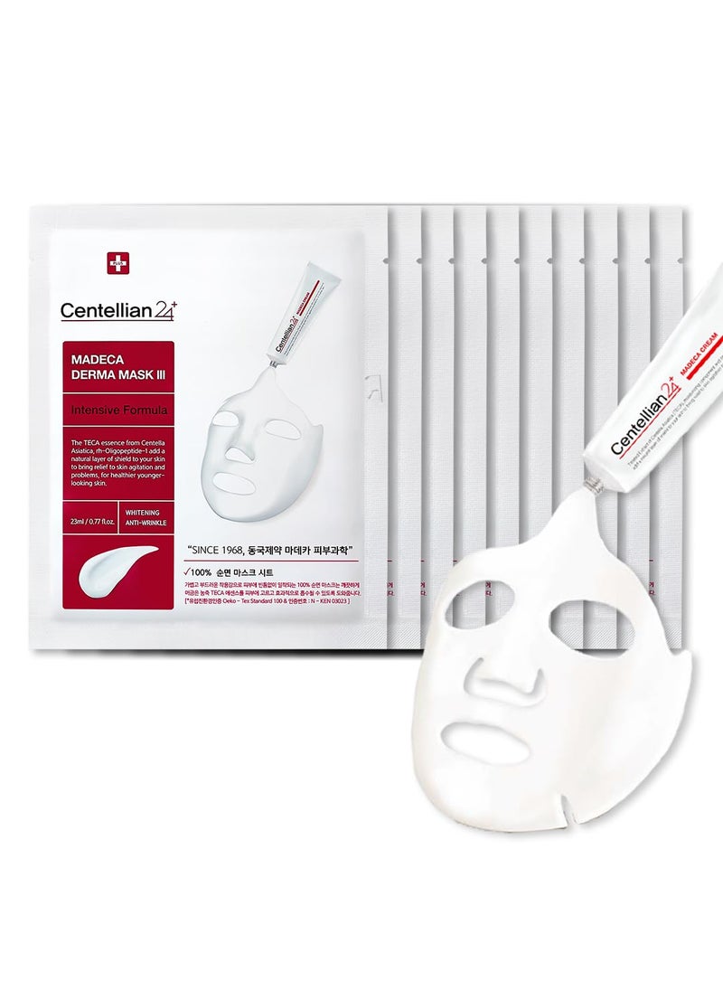 CENTELLIAN 24 Madeca Derma Face Mask (Intensive, 10pc) - Soothing Cotton Sheet Mask for Sensitive, All Skin Types, 24-Hour Hydration. Premium Korean Skin Care. TECA, Centella Asiatica, Madecassoside