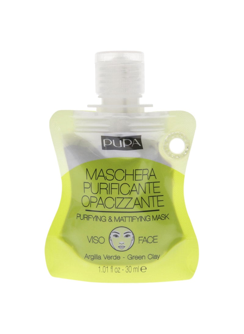Pupa Milano Purifying And Mattifying Face Mask - Detoxifying Skin Treatment - Bamboo Charcoal And Vitamin E Purify The Skin And Free Clogged Pores - Ideal For All Skin Types - Green Clay - 1 Oz
