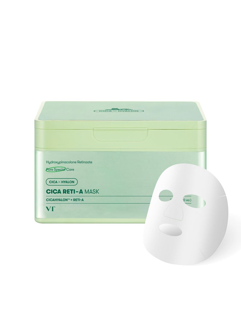 VT COSMETICS CICA Reti-A Mask Sheet 30 Pcs, Retinol Complex for Daily Care, Instant Glow Mask, Easy & Quik, Gentle for All Skin, Korean Skincare