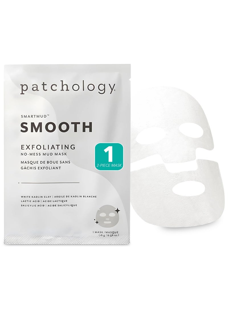 Patchology Smooth SmartMud Clay Mask For Face - No Mess White Kaolin Mud Mask w/Lactic Acid & Salicylic Acid for Exfoliating & Smoothing Skin - Face Mask Skin Care for Women & Men (1 Count)