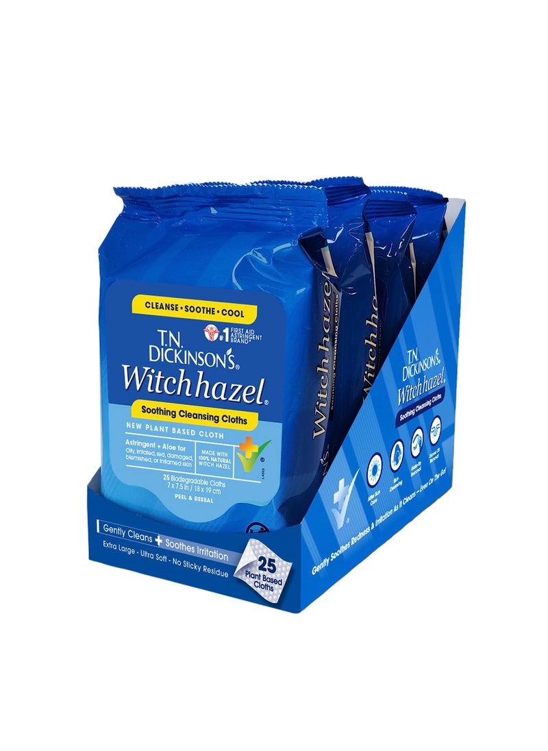 T.N. Dickinson's Witch Hazel Soothing MultiUse Cleansing Cloth, 4 Pack, 25 Cloths Per Pack,white