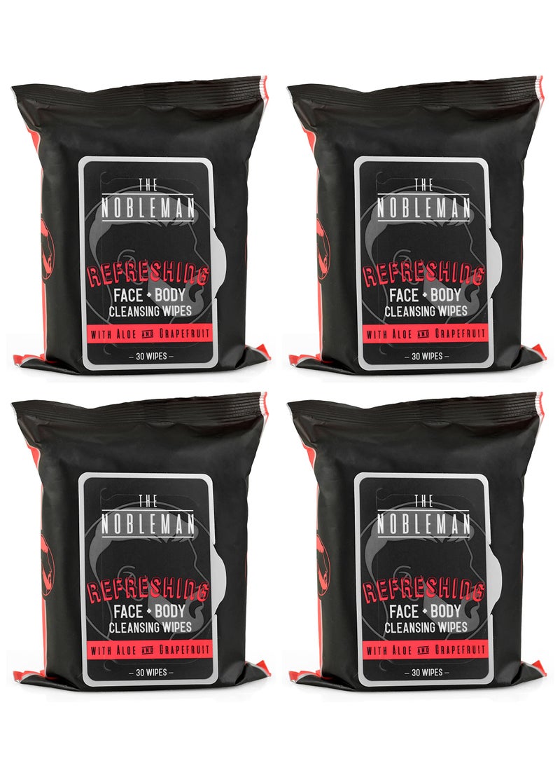 The Nobleman Face + Body Cleansing Wipes: Refreshing - with Aloe & Eucalyptus - 120 TOTAL WIPES (30ct x 4) - Travel-Friendly, Skin-Nourishing, All-in-One Wipes for Men & Women
