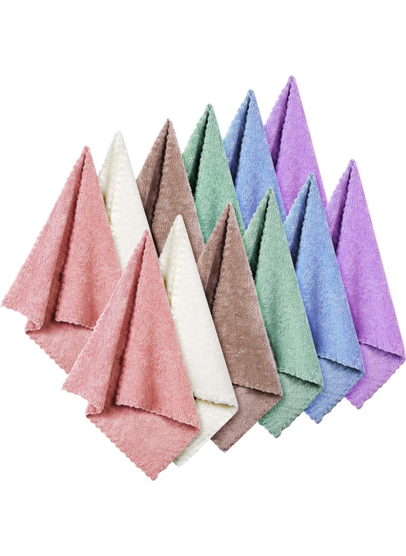 Syhood 12 Pieces Face Wash Cloth 12 x 12 in Makeup Remover Cloths Towel Coral Velvet Facial Microfiber Soft Fast Drying Facial Cleansing Towel for Face(Beige, Blue, Purple, Brown, Green, Pink)