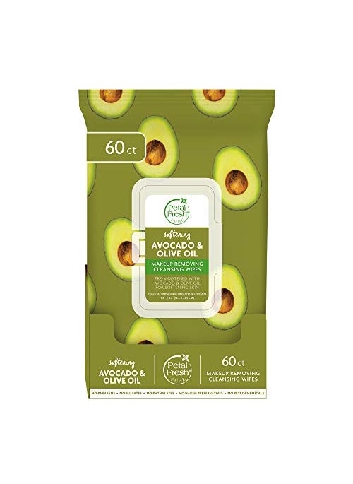 Petal Fresh Softening & Protecting Avocado & Olive Oil Makeup Removing, Cleansing Towelettes, Gentle Face Wipes, Daily Cleansing, Vegan and Cruelty Free, 60 count
