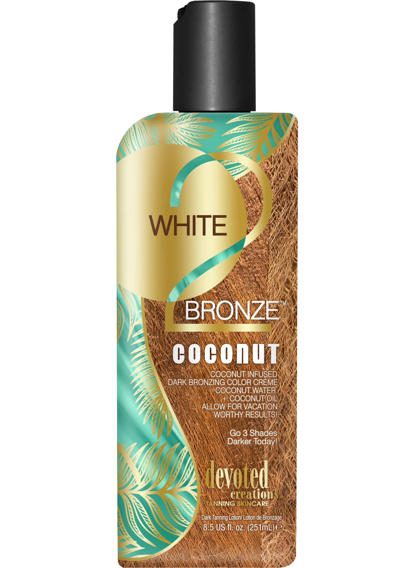 Devoted Creations White 2 Bronze Coconut - Color Enhancing Dark Bronzing Tanning Lotion with Coconut Water & Coconut Oil 8.5 oz.