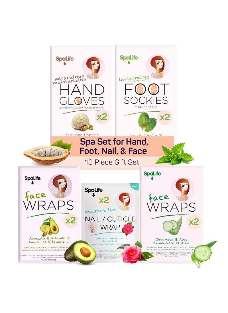 SpaLife Pink 10 Piece Spa Gift Set - Korean Skin Care Set with Travel Size Face, Hand, Foot & Nail Products - Skincare Bundle for Women
