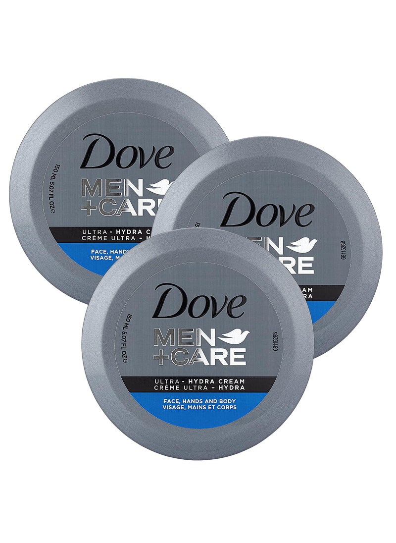 Dove Men+Care Ultra Hydra Cream, Face, Hands and Body care, All Skin Types, 3-Pack of 5.07 Oz Each, Jar