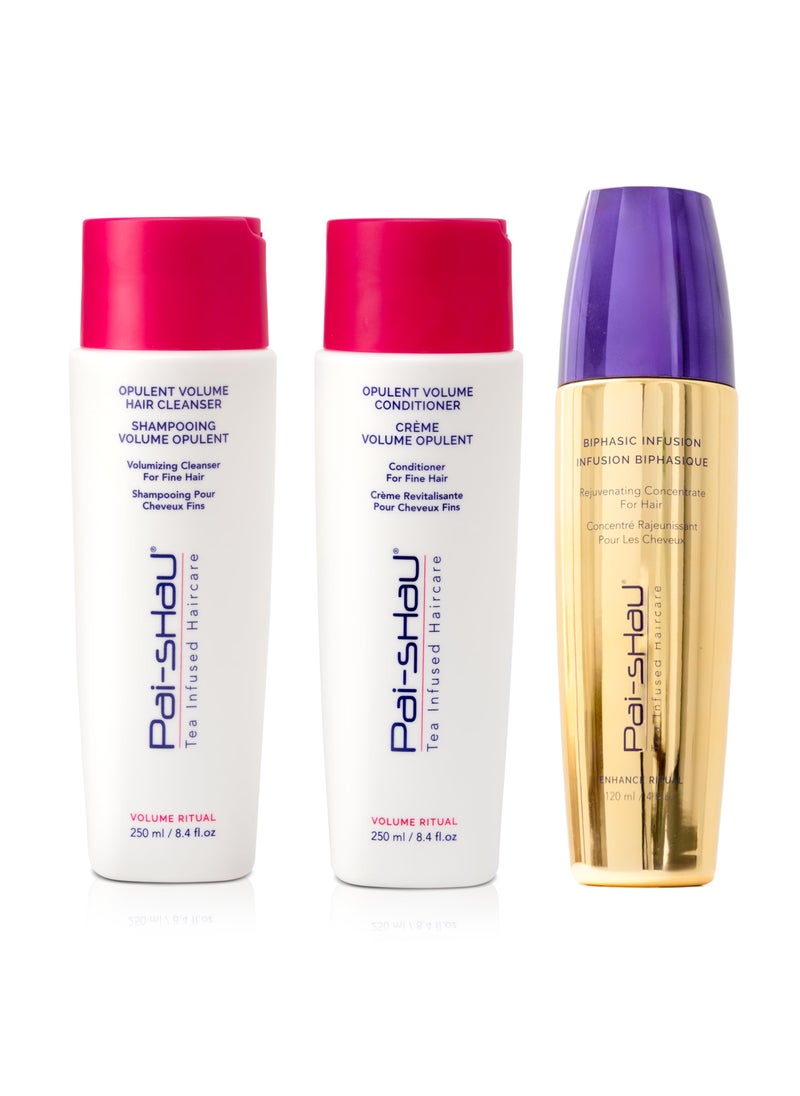 Pai-Shau Opulent Volume conditioner, Opulent Volume Cleanser & Biphasic Infusion trio - Oil-Free Hair Rejuvenation and Conditioner for Fine Hair -Provides Hydration and Fullness