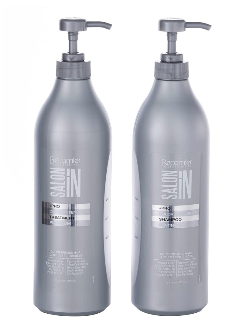 Recamier Professional Salon In +Pro Color Intensifier Hair Platinum Kit Shampoo and Treatment - Kit Tratamiento y Shampoo Intensificador de Color Platino para cabello