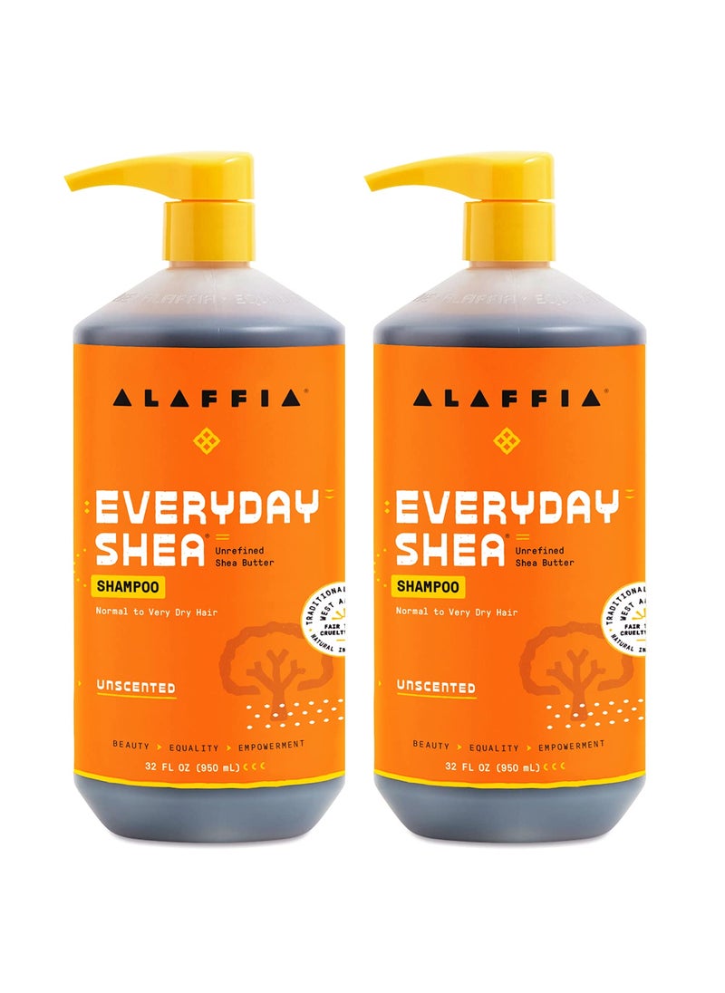 Alaffia EveryDay Shea Shampoo, Gentle Cleansing Shampoo for Normal to Dry Hair, Made with Fair Trade Unrefined Shea Butter, No Parabens or Phthalates, Unscented, 2 pack - 32 Fl Oz Ea