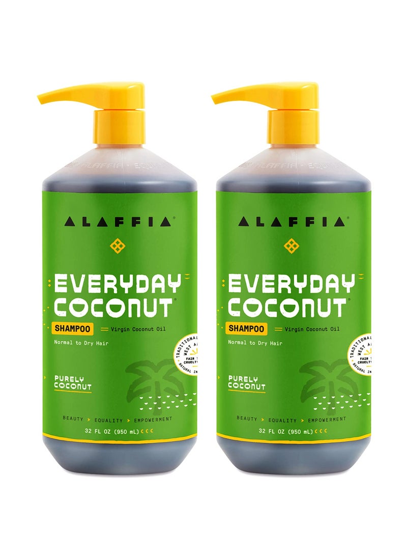 Alaffia EveryDay Coconut Shampoo, Gentle Cleansing Shampoo for Normal to Dry Hair, Made with Coconut Oil Rich in Vitamin E, No Parabens or Phthalates, Coconut, 2 pack - 32 Fl Oz Ea