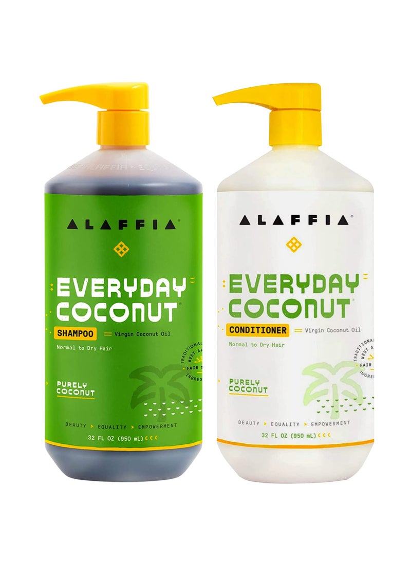 Alaffia EveryDay Coconut Shampoo and Conditioner - Normal to Dry Hair Cleansing with Ginger and Coconut Oil, Fair Trade, 32 Fl Oz