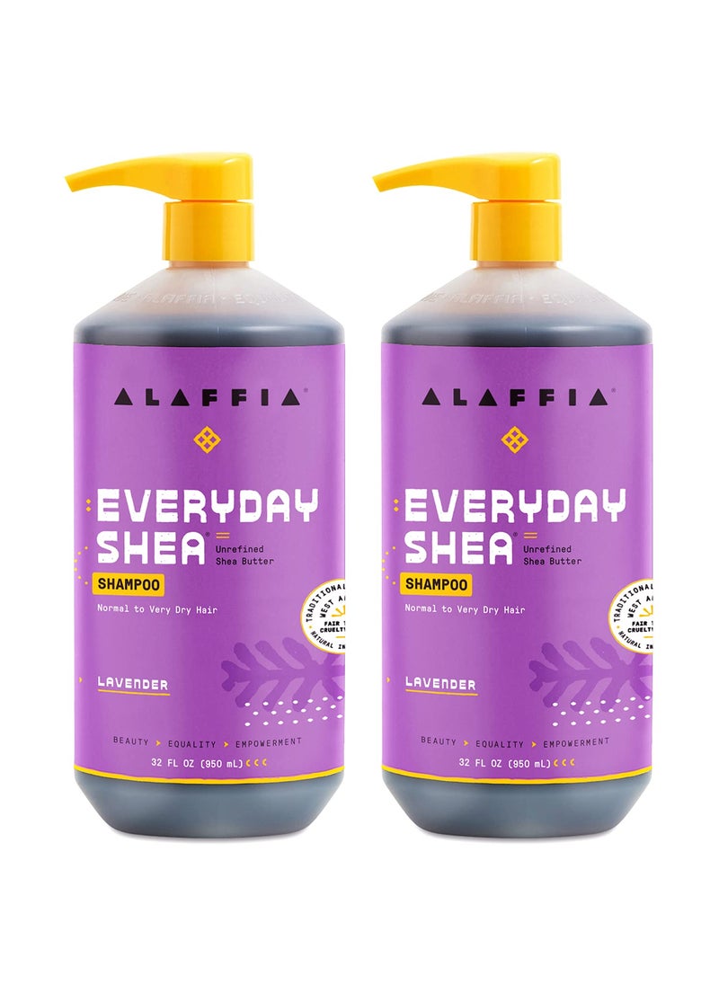 Alaffia EveryDay Shea Shampoo, Gentle Cleansing Shampoo for Normal to Dry Hair, Made with Fair Trade Unrefined Shea Butter, No Parabens or Phthalates, Lavender, 2 pack - 32 Fl Oz Ea