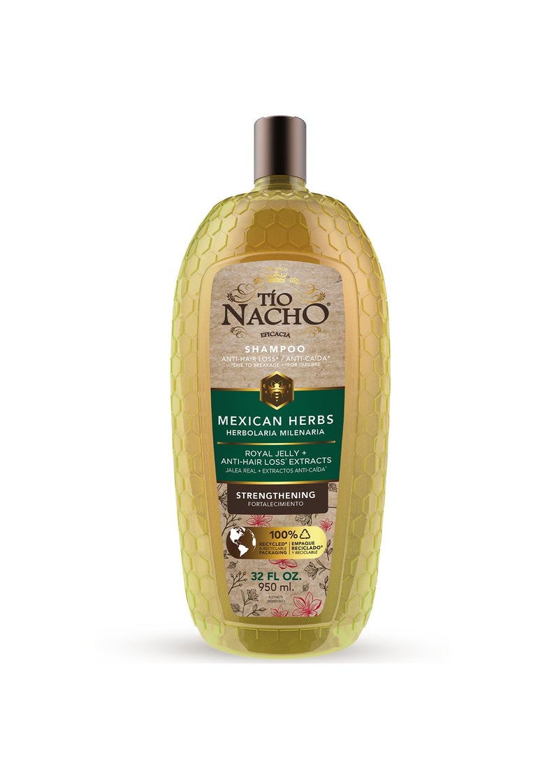 Tio Nacho Mexican Herbs Shampoo, Strengthening, Anti Hair Loss & Anti Breakage with Royal Jelly, Ginseng & Jojoba, Paraben & Cruelty Free, 32 Fl Oz