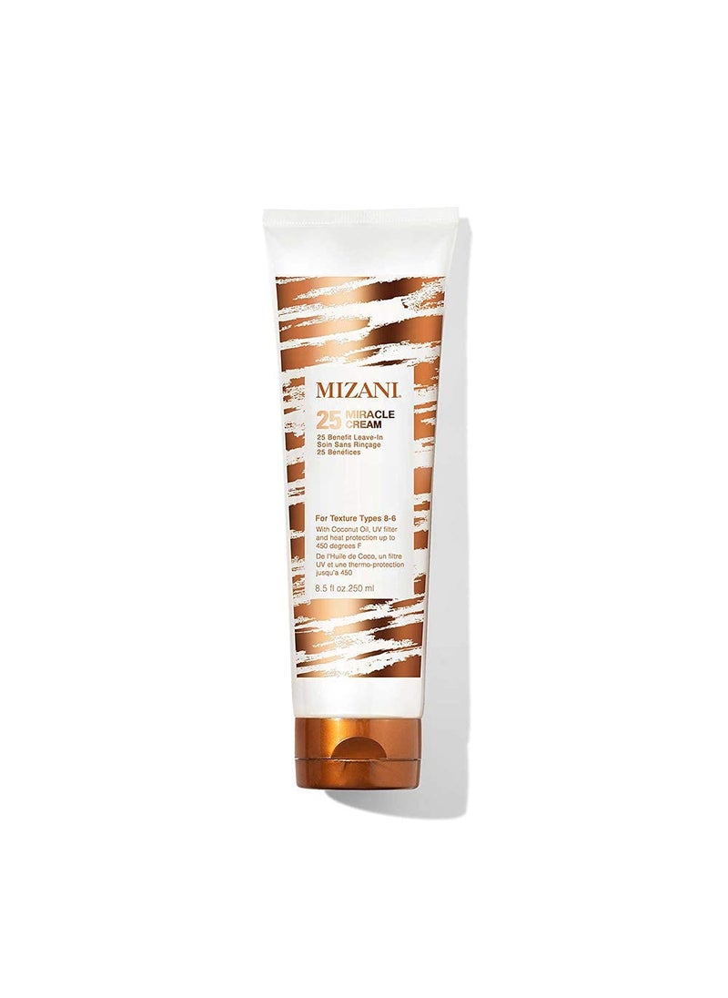Mizani 25 Miracle Leave-In Cream | Adds Lightweight Moisture & Touchable Softness | Heat Protectant Treatment | With Coconut Oil | For Curly Hair | 8.5 Fl. Oz.