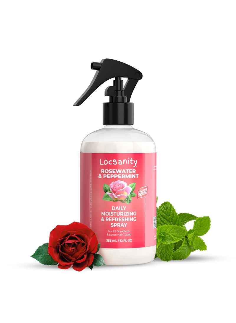 Locsanity Daily Moisturizing Refreshing Spray Rose Water and Peppermint Hair Scalp Moisturizer for Locs and Dreadlocks 12oz