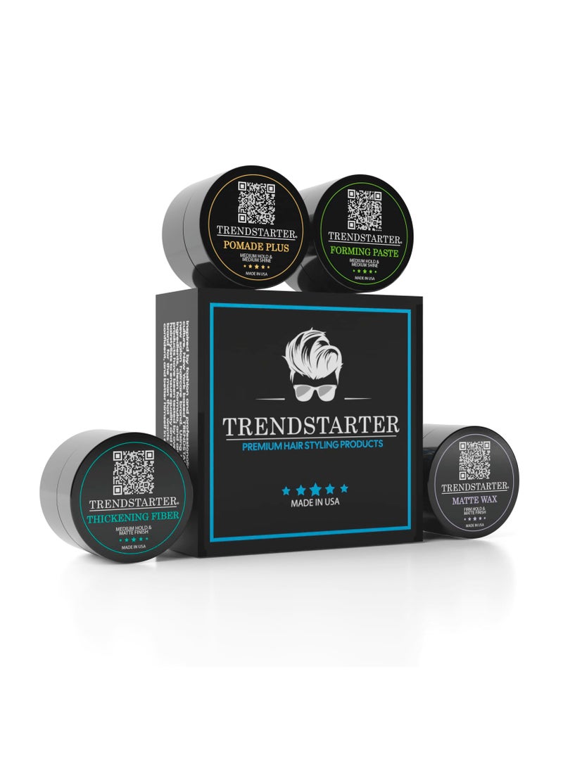TRENDSTARTER - POMADE SAMPLE PACK - TEST BEFORE YOU INVEST - Matte Wax - Forming Paste - Thickening Fiber - Pomade Plus (Four 0.25oz Samples)