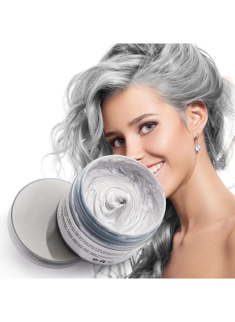Silver Gray Hair Color Wax, Natural Hairstyle Wax 4.23 oz, Temporary Hairstyle Cream for Party, Cosplay, Halloween, Daily use, Date, Clubbing (Silver Grey)