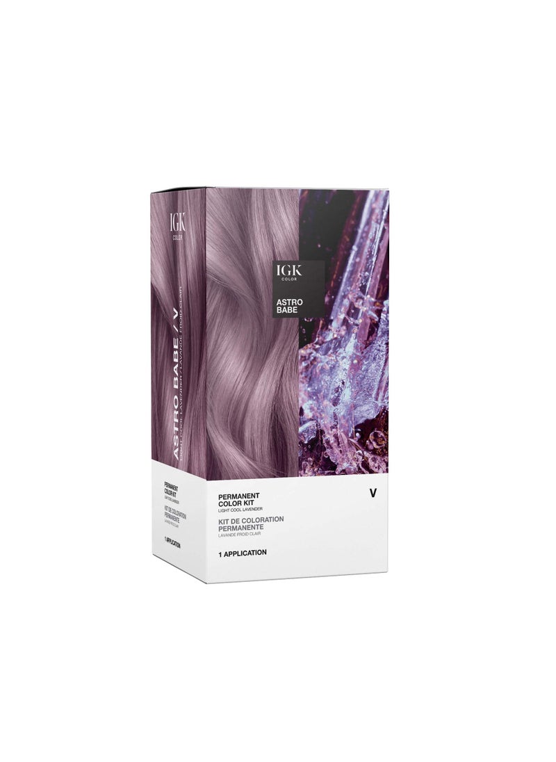 IGK Permanent Hair Color Kit | V Astro Babe - Light Cool Lavendar | 100% Gray Color Coverage + Strengthen + Shine | Ammonia Free