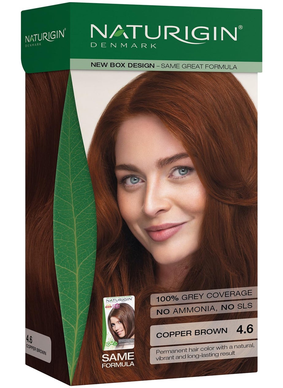 Naturigin Permanent Hair Dye, 4.6 Copper Brown, Ammonia and Paraben Free, up to 100% Gray Hair Coverage, Long Lasting, Vegan, Cruelty Free
