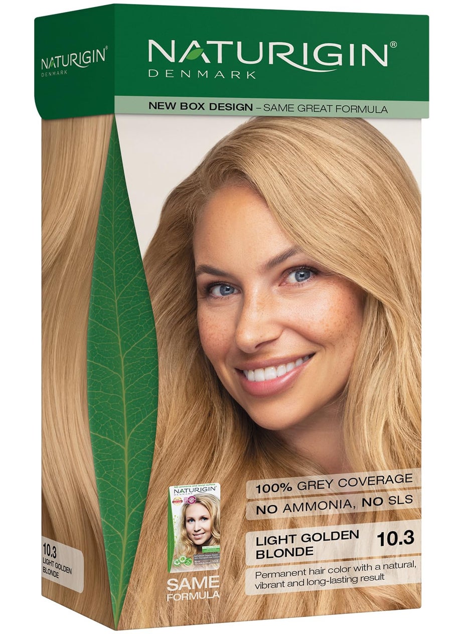 Naturigin Permanent Hair Dye, 10.3 Light Golden Blonde, Ammonia and Paraben Free, up to 100% Gray Hair Coverage, Long Lasting, Vegan, Cruelty Free