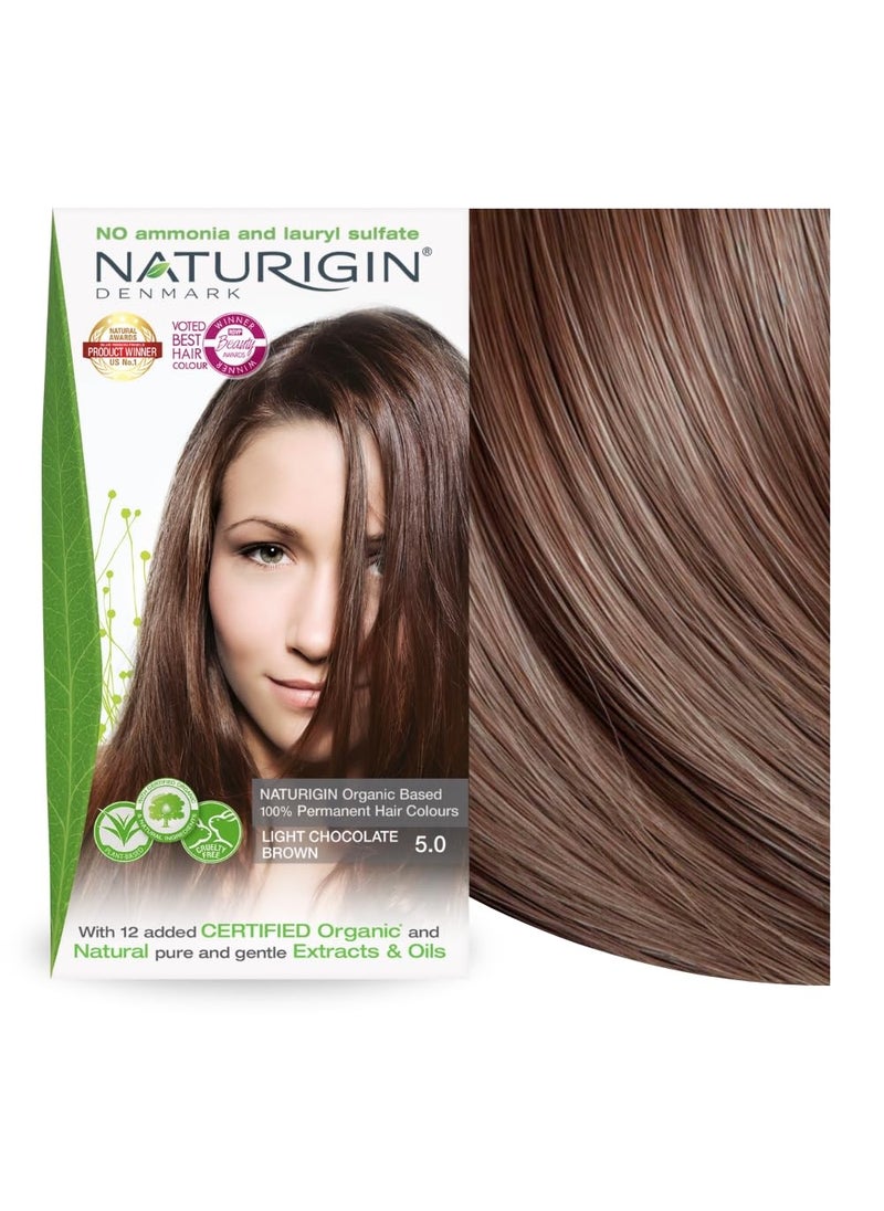 Naturigin Permanent Hair Dye, 5.0 Light Chocolate Brown, Ammonia and Paraben Free, up to 100% Gray Hair Coverage, Long Lasting, Vegan, Cruelty Free