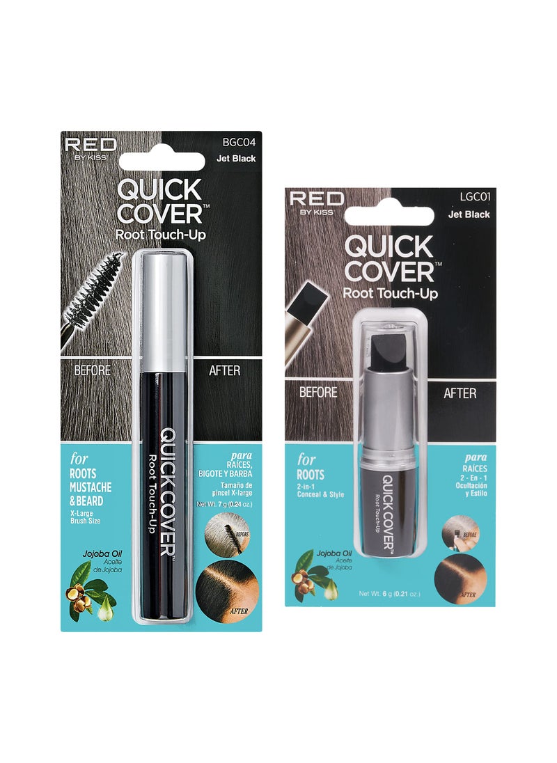 Kiss Quick Cover Gray Hair Touch Up, Root Touch Up, Moisturize and Shine, Brush Type & Stick Type Set (Jet Black)