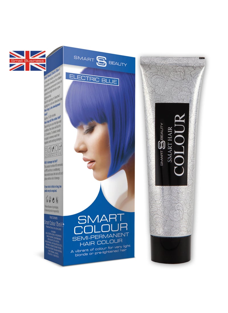 Smart Beauty Electric Blue Hair Dye Semi Permanent, Bright Blue Hair Dye Perfect for Light Blonde, with Non-Drip Pre Mixed Formulation with Hair Conditioning Cream, Hair Colour, Vegan, Cruelty Free
