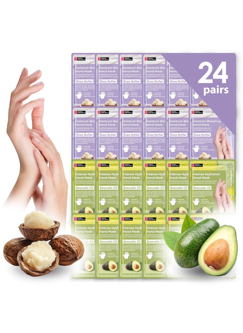 Innerest Original Derma Beauty - 24 Pairs Hand Mask Bulk Shea Butter + Avocado Hand Masks Moisturizing Glove (Assort #2)