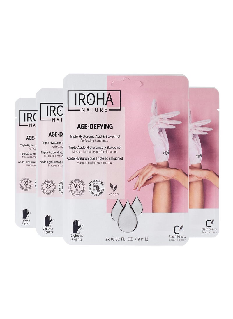 IROHA NATURE Anti-Aging Hand Mask with Hyaluronic Acid & Bakuchiol - 4 Pairs - Moisturizing Gloves for Dry, Cracked, Aging Hands | Skincare, Self Care, Personal Care Gift Set, Vegan & Natural, Giftset