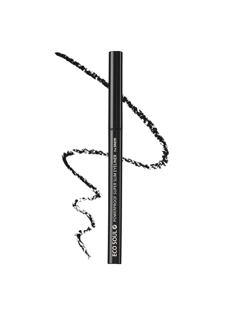 THESAEM Eco Soul Powerproof Super Slim Eyeliner - Smudge Proof Gel Eyeliner - Micro Precision Tip (2mm) - Highly Pigmented & Long-lasting Eye Makeup Glides on Smoothly, 0.1g (BK01 Night Black)