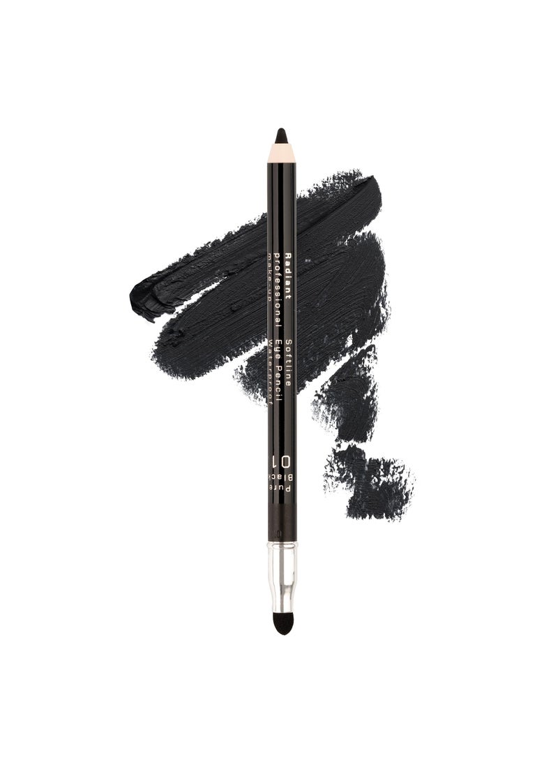 Radiant Professional Black Waterproof Eyeliner Pencil - Eyeliner Waterproof Smudge Proof for Woman - Long Lasting Under Eye Pencil for Smoky Eye - Soft Waterline Eyeliner with Smudger Tool - Black(01)