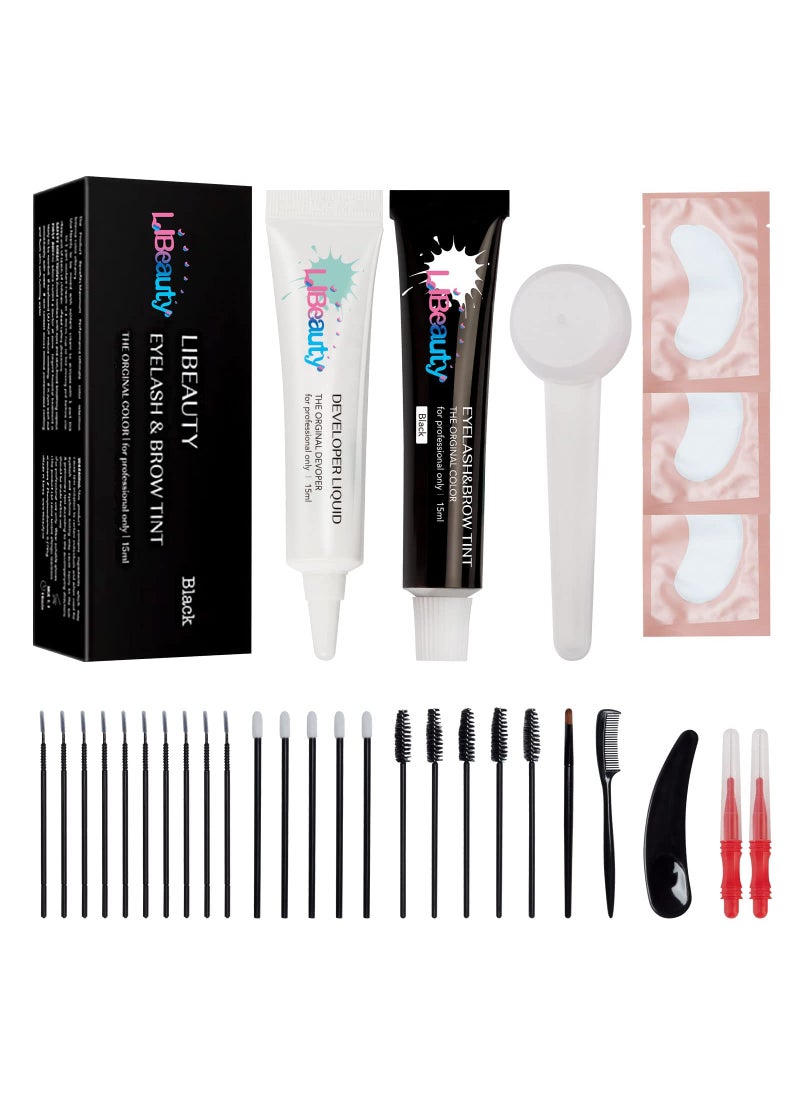 Libeauty Lash Color Kit Black Eyelash Color Volumizing Eyebrow Hair Coloring Kit DIY Use At Salon Or Home Natural Eyelash Treatment