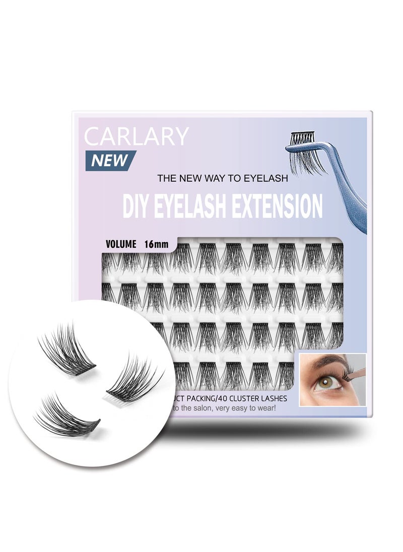 CarLary Lash Clusters, DIY Eyelash Extension, 40 Mini Glue Bonded Clusters individual lashes, Wispy Fluffy Reusable Artificial Natural Look for Cluster Lashes, C Curl Lashes Pack (Volume-16mm)