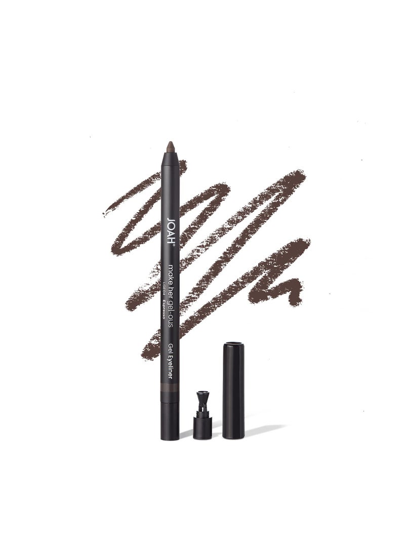 JOAH Make Her Gel-ous Gel Eyeliner with Self-Sharpening Pencil, Waterproof & Long-Lasting Intense Color Definition & Finish, Creamy No-Tug Formula - Espresso