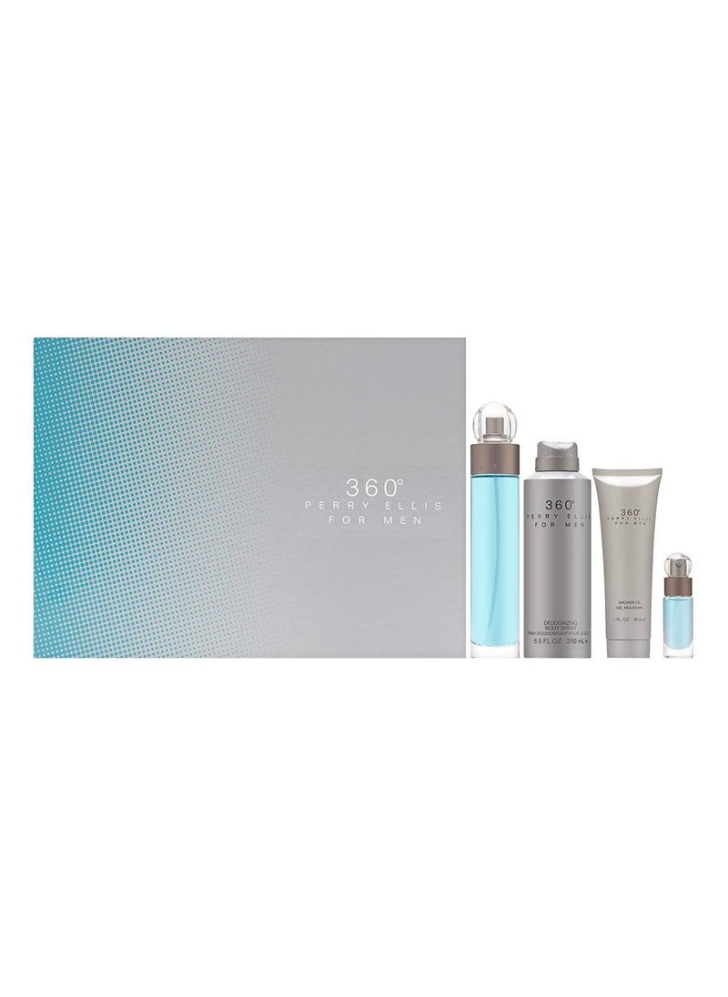 Perry Ellis 360 By Perry Ellis for Men - 4 Pc Gift Set 3.4oz Edt Spray, 6.8oz Deodorizing Body Spray, 3.0oz Shower Gel, 0.25oz Edt Spray, 4count