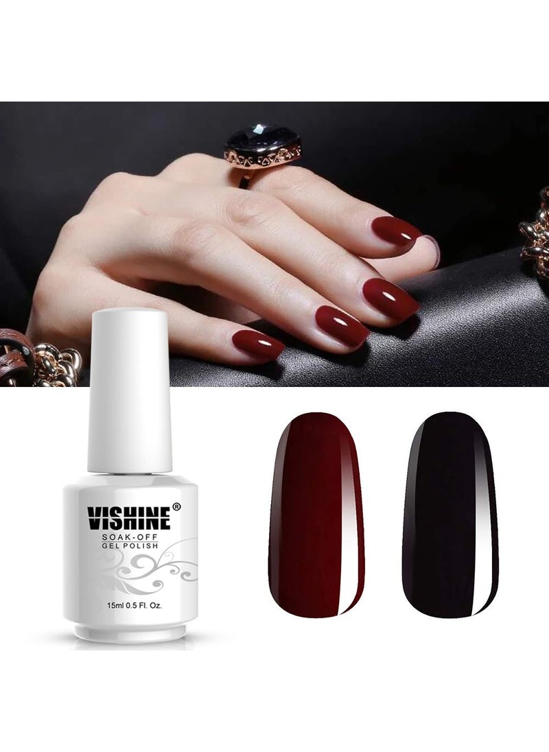 Vishine 2 Colors 15ml Nail Gel Polish Set Black Dark Red Wine Color Soak Off UV LED Varnish Long Lasting Nail Art Classic Collection
